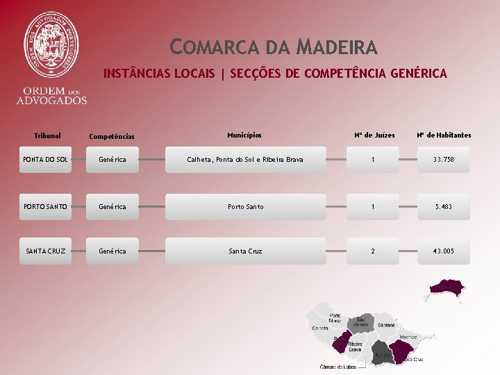 COMARCA DA MADEIRA INST NCIAS LOCAIS | SECÇÕES DE COMPETÊNCIA GENÉRICA Tribunal Competências Municípios COMARCA DA MADEIRA INST NCIAS LOCAIS | SECÇÕES DE COMPETÊNCIA GENÉRICA Tribunal Competências Municípios