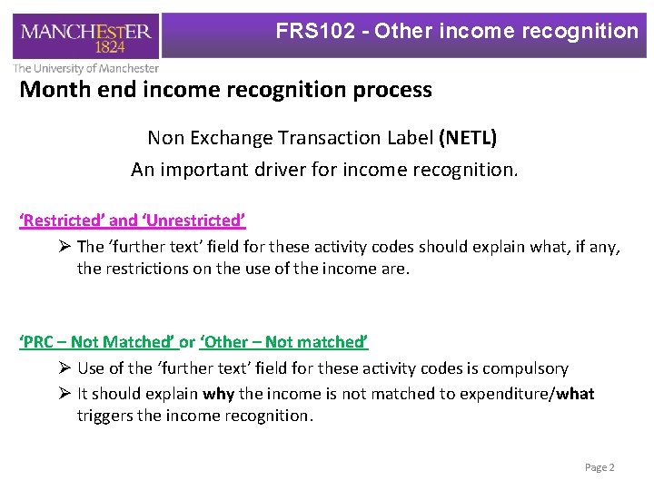 FRS 102 - Other income recognition Month end income recognition process Non Exchange Transaction