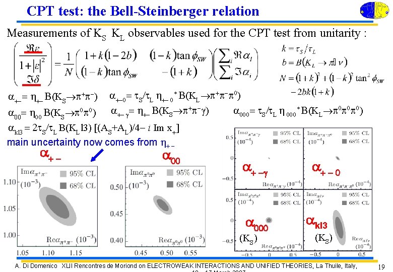 CPT test: the Bell-Steinberger relation Measurements of KS KL observables used for the CPT