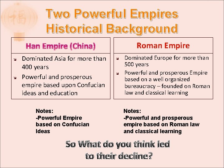 Two Powerful Empires Historical Background Roman Empire Han Empire (China) Dominated Asia for more