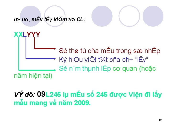 m· ho¸ mÉu lÊy kiÓm tra CL: XXLYYY năm hiện tại) Sè thø tù