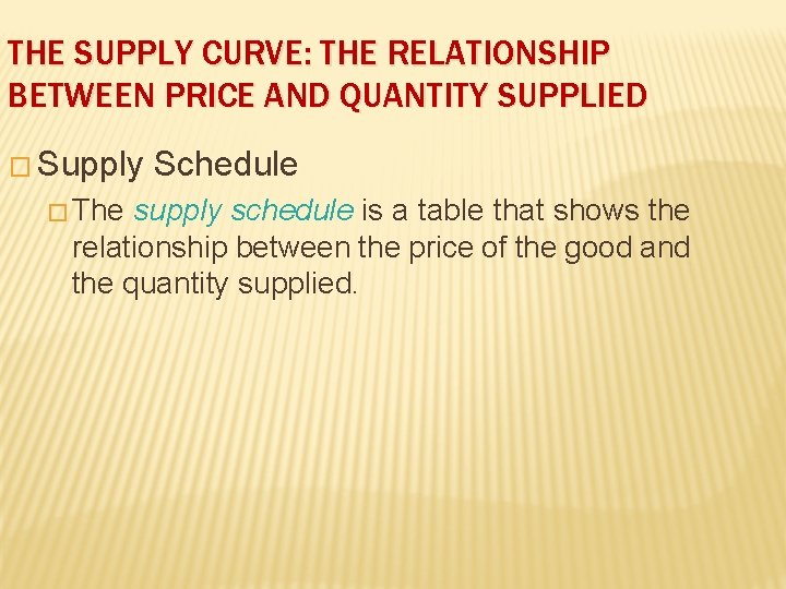 THE SUPPLY CURVE: THE RELATIONSHIP BETWEEN PRICE AND QUANTITY SUPPLIED � Supply � The
