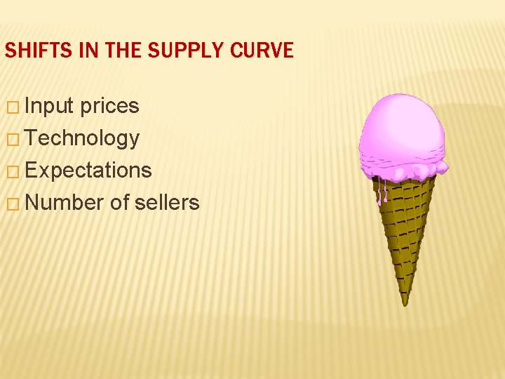 SHIFTS IN THE SUPPLY CURVE � Input prices � Technology � Expectations � Number