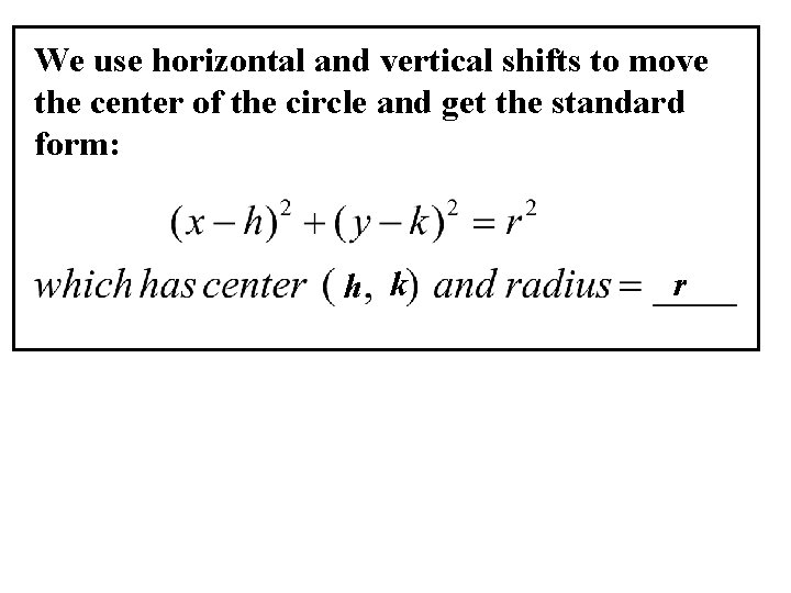 We use horizontal and vertical shifts to move the center of the circle and