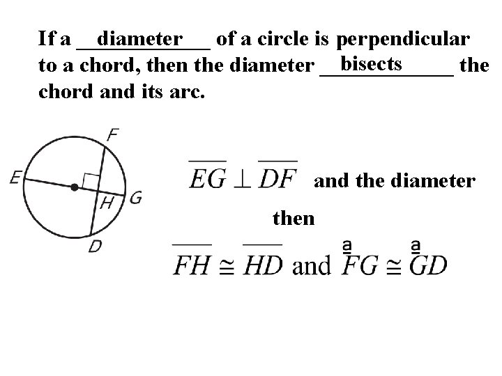 If a ______ diameter of a circle is perpendicular bisects to a chord, then