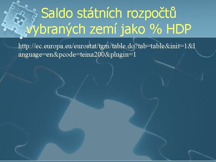 Saldo státních rozpočtů vybraných zemí jako % HDP http: //ec. europa. eu/eurostat/tgm/table. do? tab=table&init=1&l