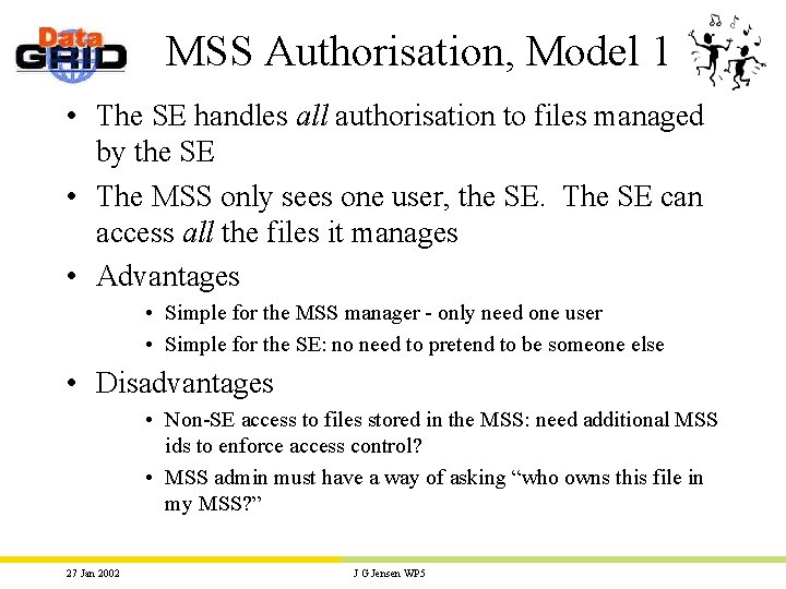 MSS Authorisation, Model 1 • The SE handles all authorisation to files managed by