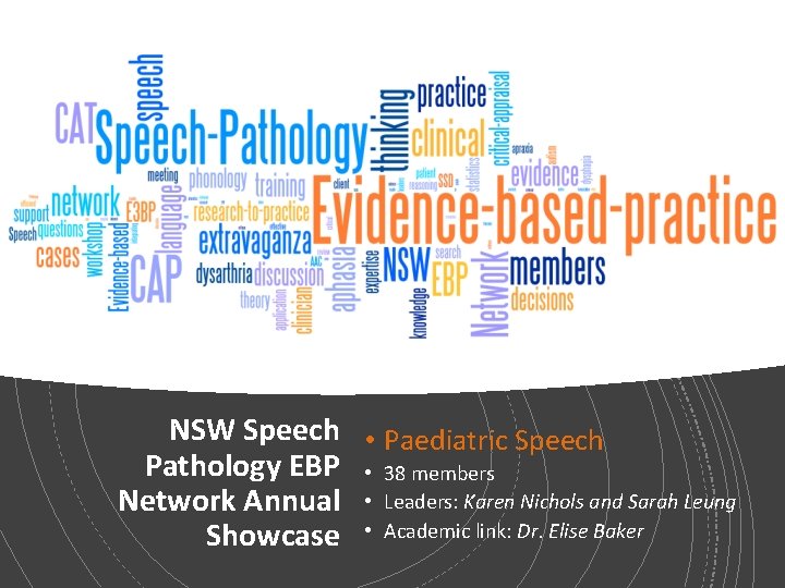 NSW Speech • Paediatric Speech Pathology EBP • 38 members Network Annual • Leaders: