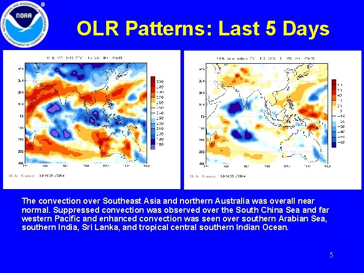 OLR Patterns: Last 5 Days The convection over Southeast Asia and northern Australia was