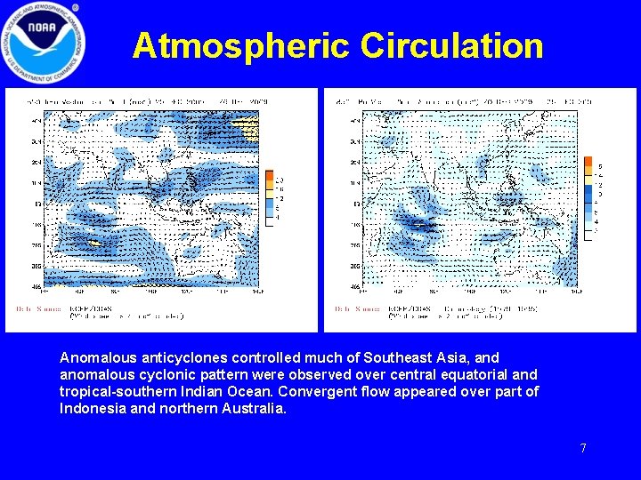 Atmospheric Circulation Anomalous anticyclones controlled much of Southeast Asia, and anomalous cyclonic pattern were