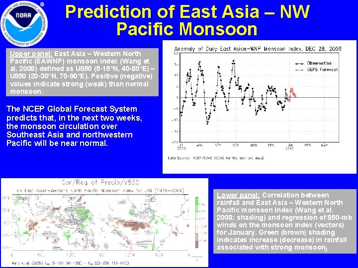 Prediction of East Asia – NW Pacific Monsoon Upper panel: East Asia – Western