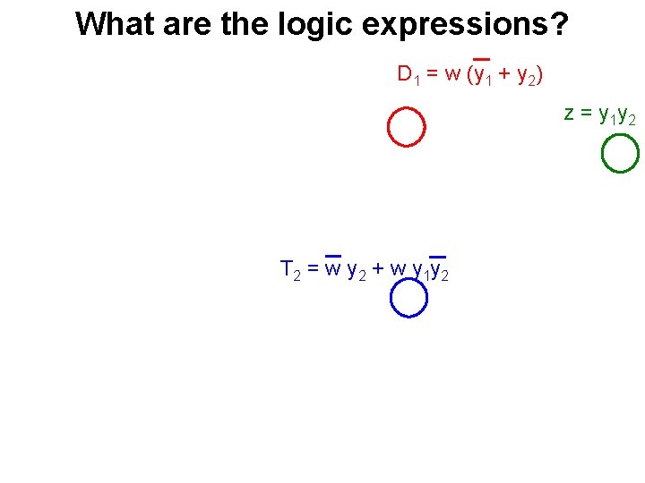 What are the logic expressions? D 1 = w (y 1 + y 2)