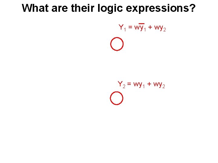 What are their logic expressions? Y 1 = wy 1 + wy 2 Y