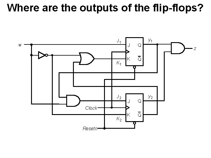 Where are the outputs of the flip-flops? J 1 w K 1 J 2