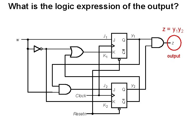 What is the logic expression of the output? J 1 w K 1 J