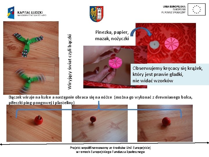 Wiryjący świat czyli bączki Pinezka, papier, mazak, nożyczki Obserwujemy kręcacy się krążek, który jest