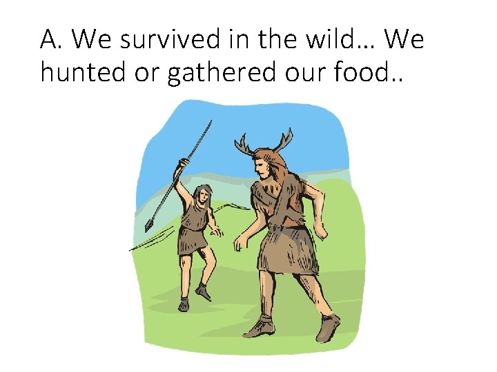 A. We survived in the wild… We hunted or gathered our food. . 