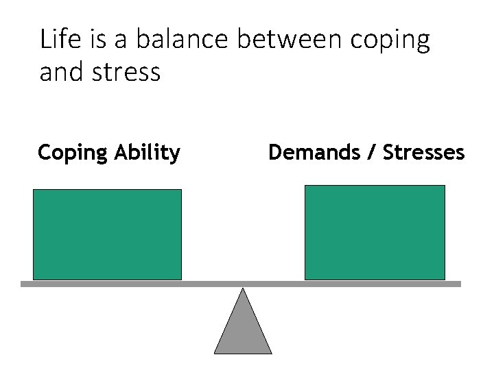 Life is a balance between coping and stress Coping Ability Demands / Stresses 