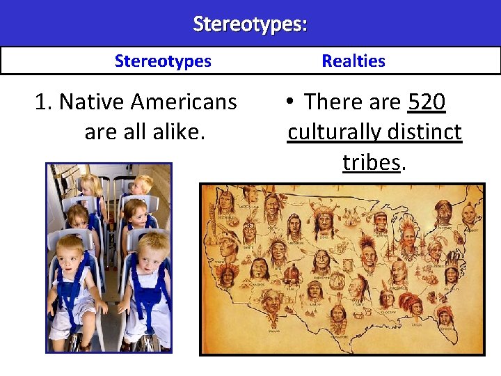Stereotypes: Stereotypes 1. Native Americans are all alike. Realties • There are 520 culturally Stereotypes: Stereotypes 1. Native Americans are all alike. Realties • There are 520 culturally