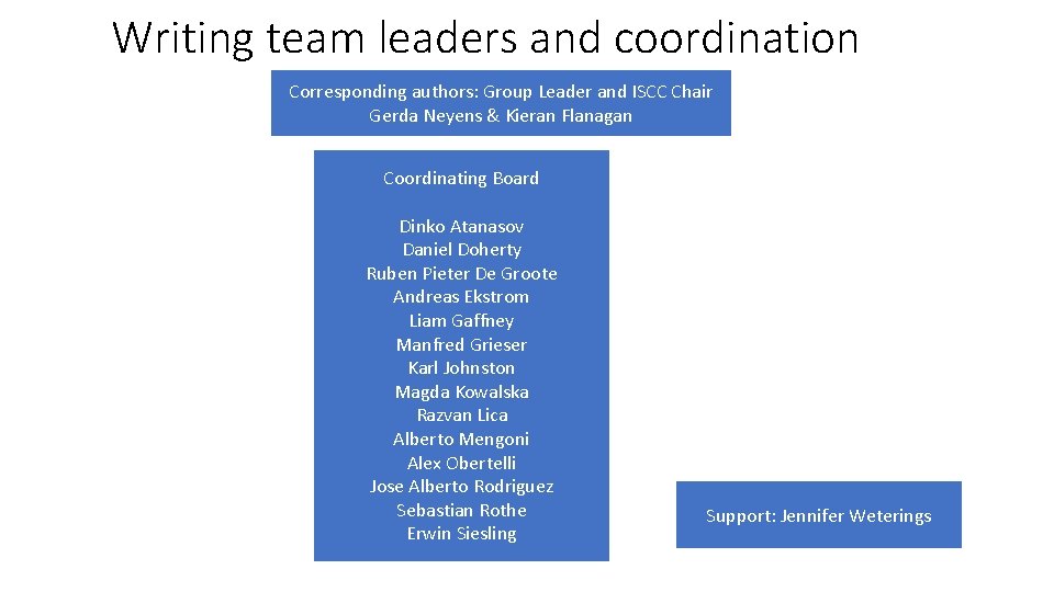 Writing team leaders and coordination Corresponding authors: Group Leader and ISCC Chair Gerda Neyens