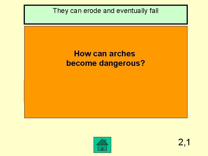 They can erode and eventually fall How can arches become dangerous? 2, 1 