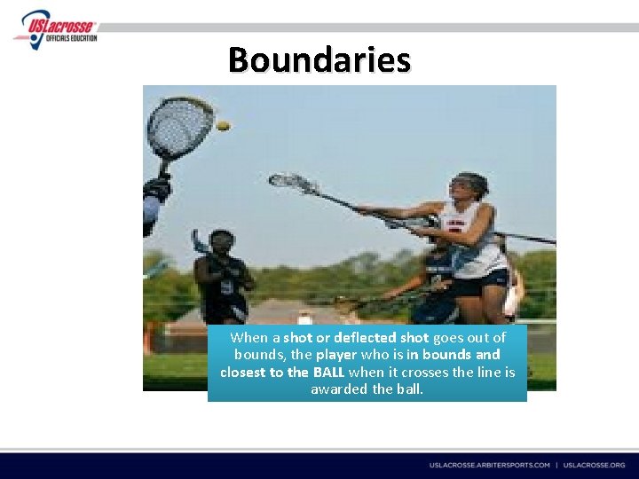 Boundaries When a shot or deflected shot goes out of bounds, the player who