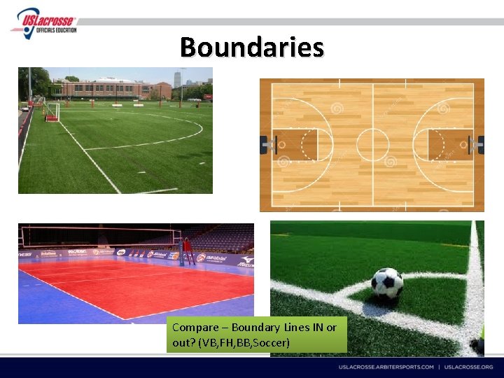 Boundaries Compare – Boundary Lines IN or out? (VB, FH, BB, Soccer) 