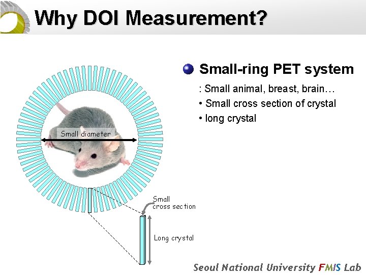 Why DOI Measurement? Small-ring PET system : Small animal, breast, brain… • Small cross