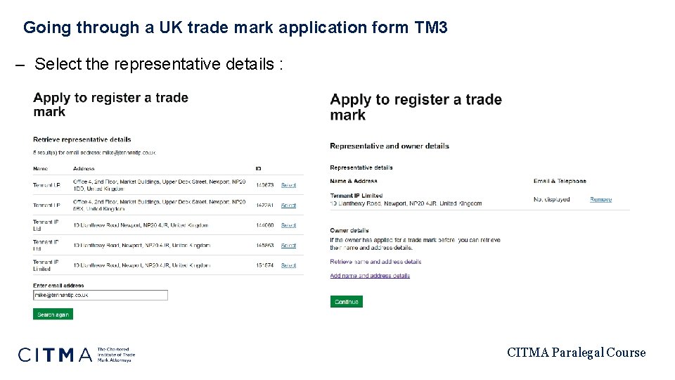 Going through a UK trade mark application form TM 3 – Select the representative