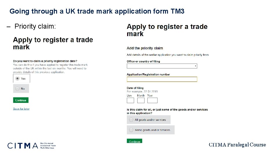 Going through a UK trade mark application form TM 3 – Priority claim: CITMA