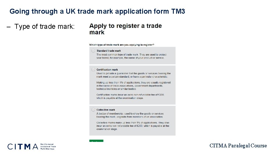 Going through a UK trade mark application form TM 3 – Type of trade
