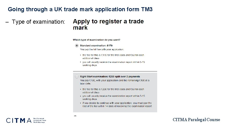 Going through a UK trade mark application form TM 3 – Type of examination: