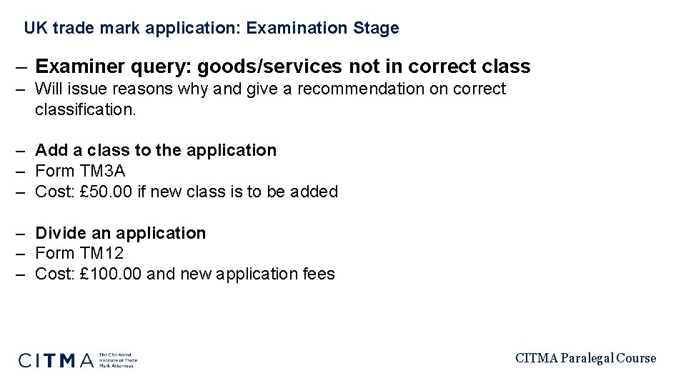 UK trade mark application: Examination Stage – Examiner query: goods/services not in correct class