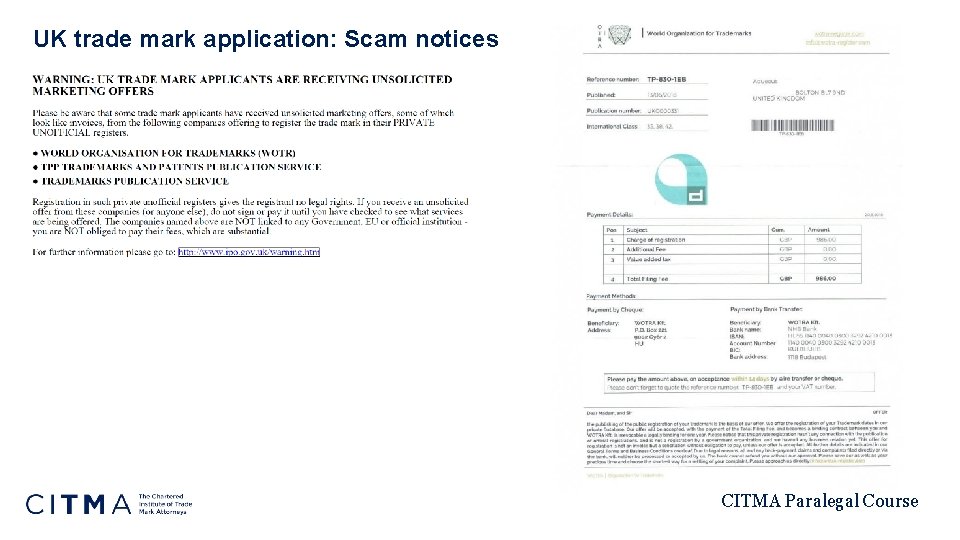 UK trade mark application: Scam notices CITMA Paralegal Course 