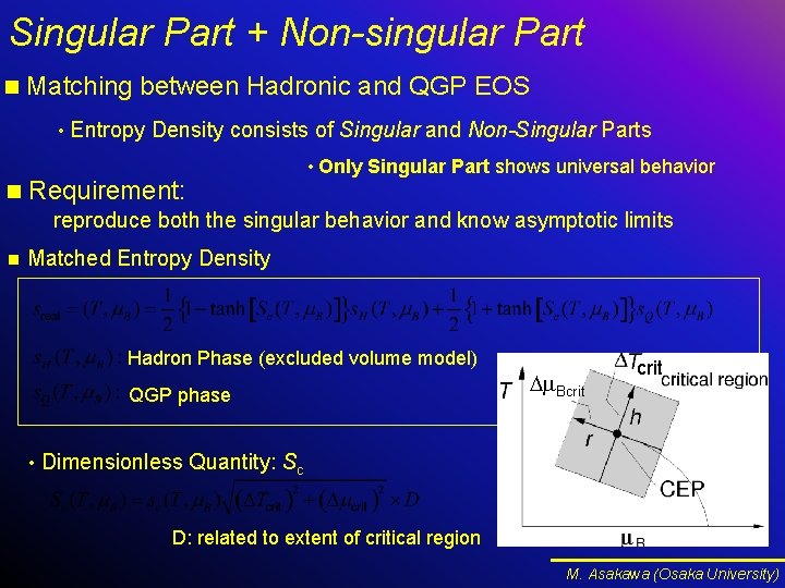 Singular Part + Non-singular Part n Matching between Hadronic and QGP EOS • Entropy Singular Part + Non-singular Part n Matching between Hadronic and QGP EOS • Entropy