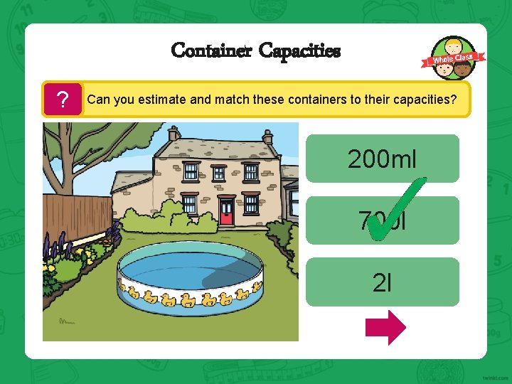 Container Capacities ? Can you estimate and match these containers to their capacities? 200