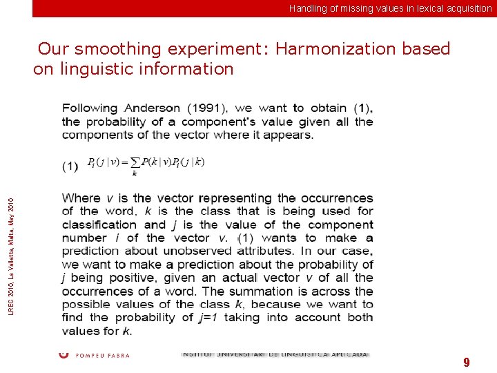 Handling of missing values in lexical acquisition LREC 2010, La Valletta, Malta, May 2010