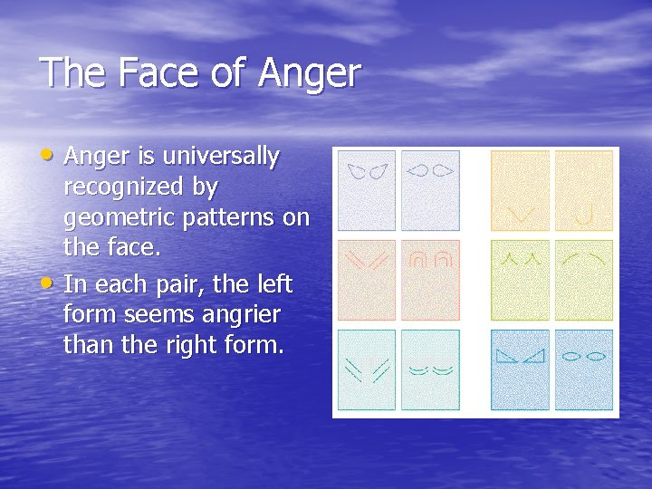 The Face of Anger • Anger is universally • recognized by geometric patterns on