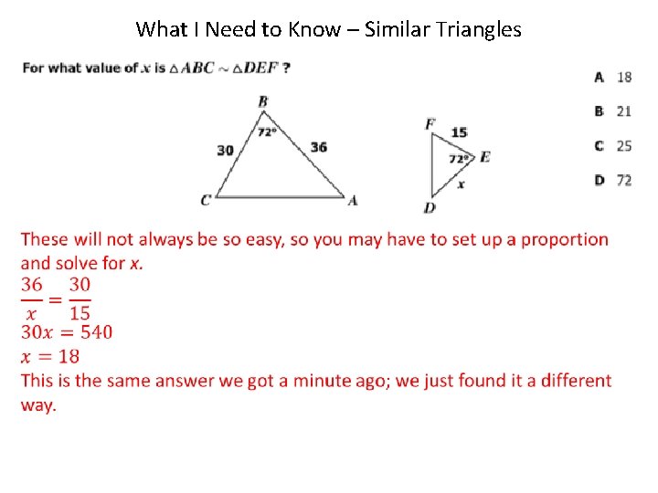 What I Need to Know – Similar Triangles 