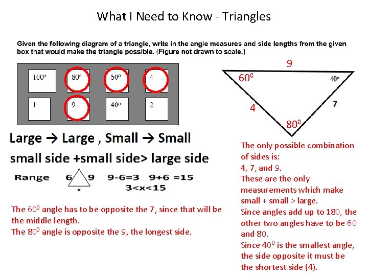 What I Need to Know - Triangles 9 600 4 800 The 600 angle
