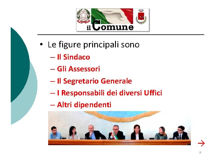  • Le figure principali sono – Il Sindaco – Gli Assessori – Il