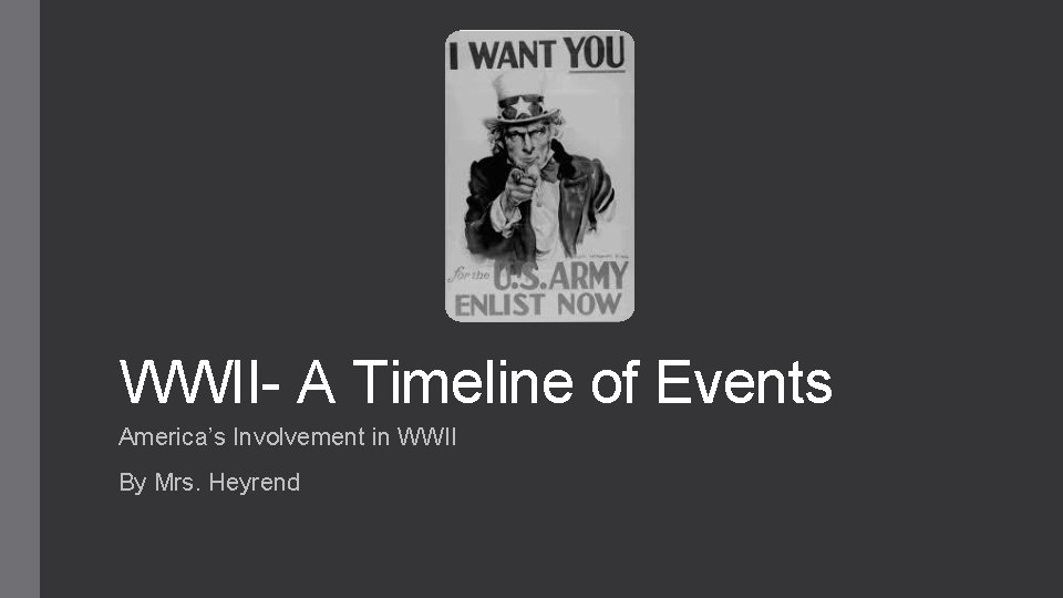 WWII- A Timeline of Events America’s Involvement in WWII By Mrs. Heyrend 
