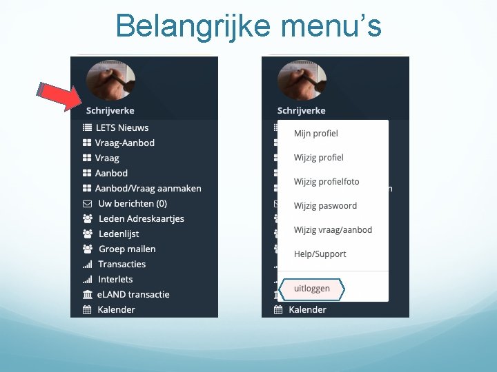 Belangrijke menu’s 