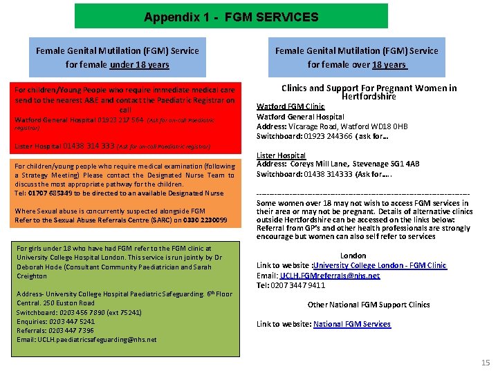 Appendix 1 4 - -FGM FGMSERVICES Services Appendix Female Genital Mutilation (FGM) Service for