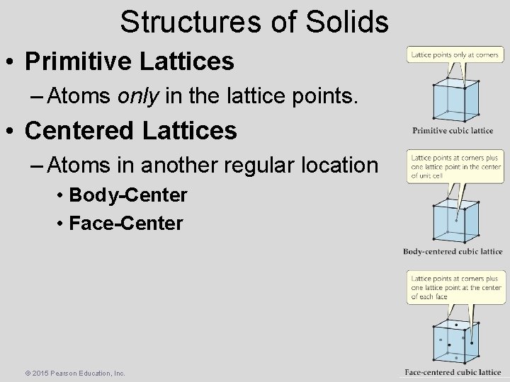 Structures of Solids • Primitive Lattices – Atoms only in the lattice points. •