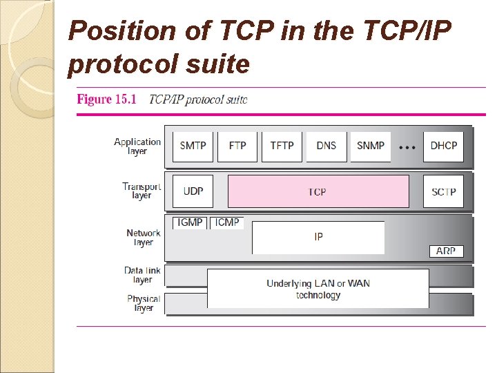 Position of TCP in the TCP/IP protocol suite 