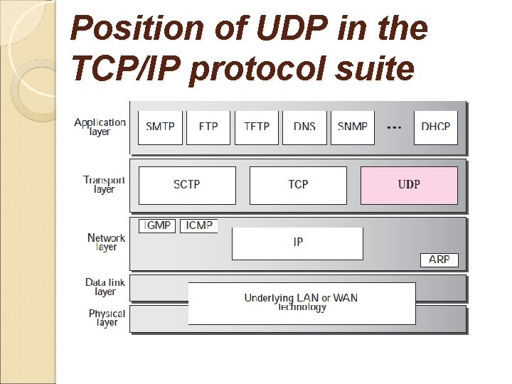 Position of UDP in the TCP/IP protocol suite 