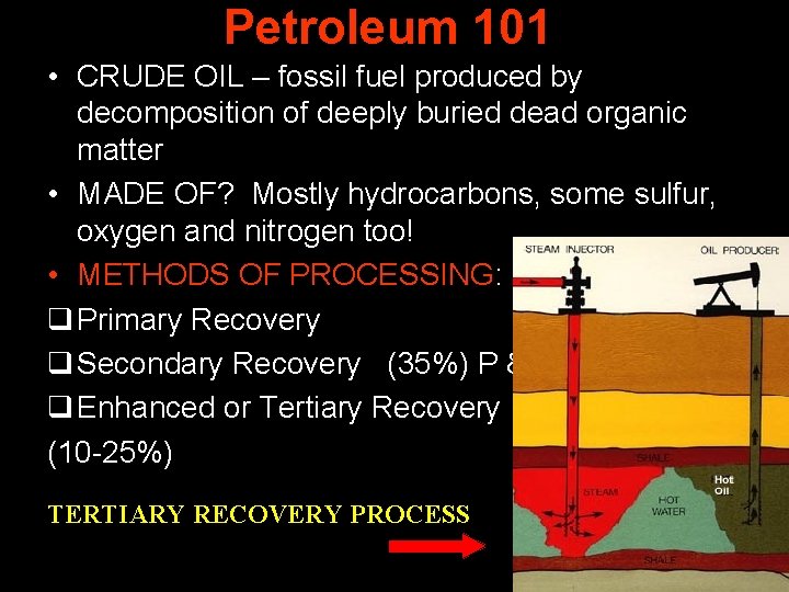 Petroleum 101 • CRUDE OIL – fossil fuel produced by decomposition of deeply buried