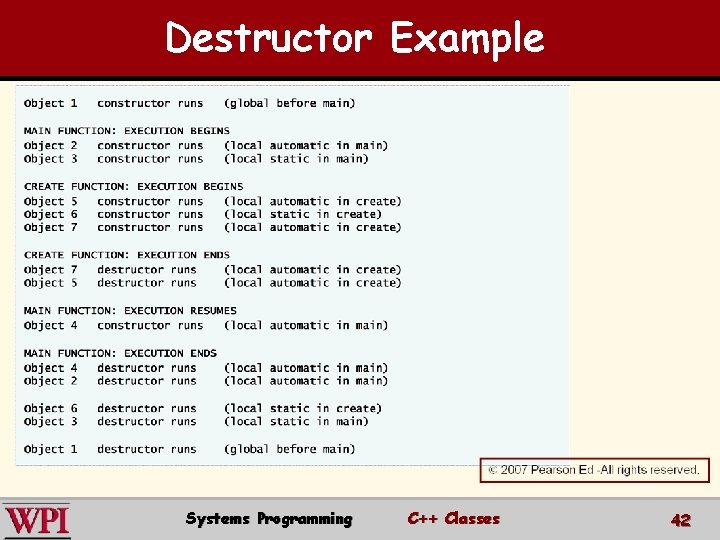 Destructor Example Systems Programming C++ Classes 42 