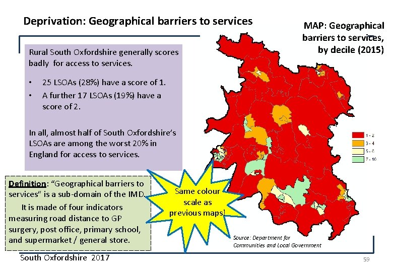 Deprivation: Geographical barriers to services Rural South Oxfordshire generally scores badly for access to